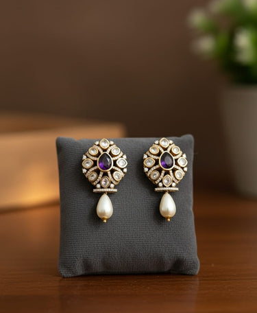 Purple Drop Kundan Earrings